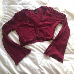 FOREVER 21 Maroon Long Bell Sleeve Crop Top